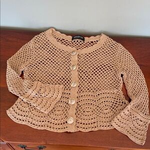 Jones New York Tan Crochet Cardigan